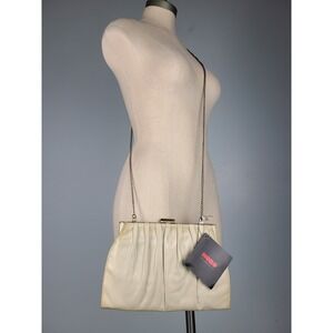 VTG Y2K Hobo International Silvia Leather Crossbody Linen Beige Silver Chain NEW